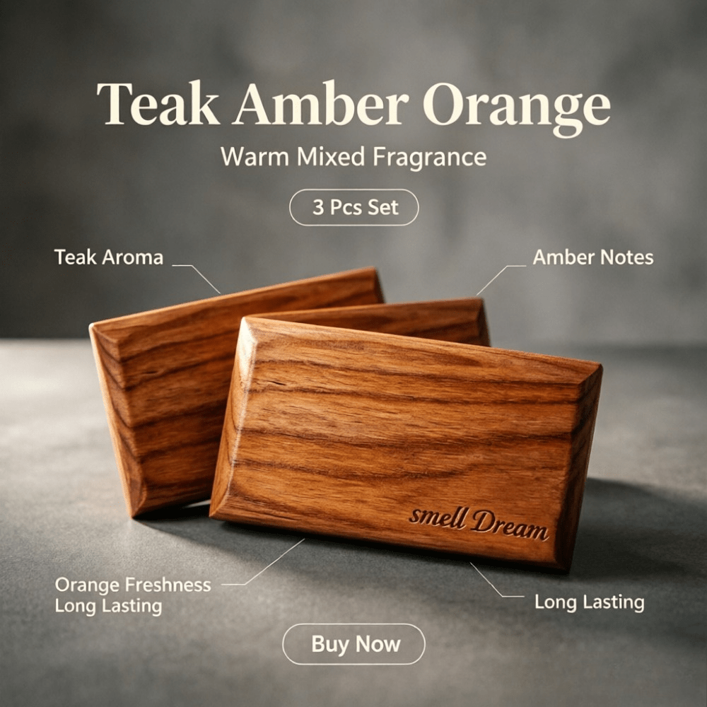 Home Fragrance That Lasts Long - Auto-luchtverfrisser Teak Amber Oranje Houtgeur Blok